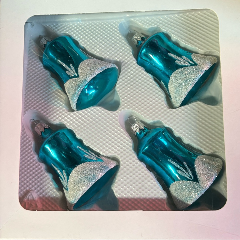 Elegant Blue and Silver Holiday Bell Ornaments